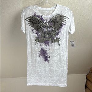 BUCKLE White and Gray Graphic T-Shirt with Short Sleeves